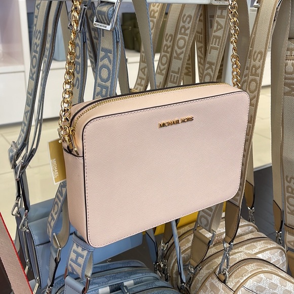 Michael Kors Jet Set Item Large East West Zip Crossbody Leather Powder Blush - Picture 7 of 16